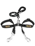 Mighty Paw Double Dog Leash | Dual Two Pet Lead with Comfort Grip, and Weatherproof Climbers Rope Handle. Tangle-Free 360° Swivel Hook. Adjustable Splitter for Small Medium and Large Breeds (Black)