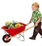 HearthSong Durable Kids' Grow-with-Me Red Wheelbarrow for Real or Role Play, with Hardwood Handles, Steel Braces, and Sturdy Tire