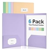 Sooez 6 Pack Pocket Folders with Labels, Heavy Duty Plastic File Folders with Pockets, Pastel Poly Folders for Documents Letter Size, Colored School Offfice Folder Bulk, Back to School Supplies