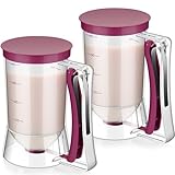 FillTouch 2 Pcs Pancake Batter Dispenser with Squeeze Handle for Griddle Mix Dispenser Pancake for Baking Kitchen Cupcakes Cookie Waffle (Purple)