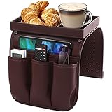 Houseables Armchair Caddy, Sofa Organizer Tray, Couch Organizer, 27.5'x9', Brown, PU Leather, Recliner Remote Control Holder, Storage Caddies for Arm Rest Chair, Armrest Table with Pockets, Non Slip