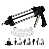 Suuker Cookie Press Gun Set,Stainless Steel Icing Decoration Press Gun Kit with 13 Discs and 8 Icing Tips for Home DIY,Biscuit Maker and Decoration,Black