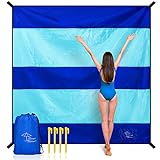 OCOOPA Diveblues Extra Large Beach Blanket, Sand Free, Large Oversized Camping Mat, Comfortable Parachute Nylon, Cozy& Chic, Compact& Light, 4 Stakes&1 Travel Bag, S09