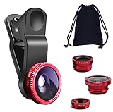 KINGMAS 3 in 1 Universal Fish Eye & Macro Clip Camera Lens Kit for iPad iPhone 7 6 5 Samsung BlackBerry HTC and Most Smartphones (Red)