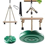 Disc Swing for Kids, Swing Set Accessories, KINSPORY 7FT Height Adjustable Gym Monkey Bars, Tree Swing for Backyard, Outdoor Play Equipment - Green