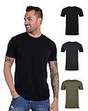 INTO THE AM Premium Mens Fitted Modern Fitted Fresh Classic Crew Neck Essential Tee Shirt (3 Pack Black/Charcoal/Olive Green, 3X-Large, Short Sleeve)