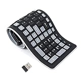 Seaciyan Wireless Silicone Keyboard, Portable Foldable Roll Up Soft Rubber Keyboard, Perfect for PC, Laptop and Travel (Black and Gray)