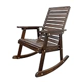 Mega Casa Wooden Rocking Chair with High Backrest and Contoured Seat, Solid Fir Wood, Heavy Duty 600 LBS, for Both Outdoor and Indoor, Backyard, Porch and Patio (Chocolate Tone)
