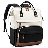 LOVEVOOK Laptop Backpack for Women, 15.6 Inch Work Business Backpacks Purse with USB Port, Large Capacity Educators Nurse Bag Backbag, Waterproof Casual Daypack for Travel,Black-White-Brown