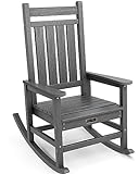 SERWALL Oversized Rocking Chair, Outdoor Rocking Chair for Adults, All Weather Resistant Porch Rocker for Lawn Garden, Grey