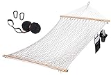 Cotton Rope Hammock with Tree Straps Kit, Ohuhu 52-Inch Wide 2 Person Hammocks for Outside with Bottle Holder & Side Pocket, All-in-One Double Hammock for Indoor Outdoor Garden Patio Yard Balcony
