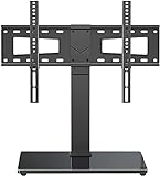 MOUNTUP Universal TV Stand, Table Top TV Stands for 37 to 70 Inch Flat Screen TVs - Height Adjustable, Tilt, Swivel TV Mount with Tempered Glass Base Holds up to 88 lbs, Max VESA 600x400mm MU0031
