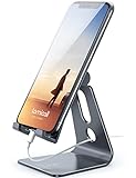 Lamicall Adjustable Cell Phone Stand, Desk Phone Holder, Cradle, Dock, Compatible with Phone 12 Mini 11 Pro Xs Max XR X 8 7 6 Plus SE Charging, Office Accessories, All Android Smartphone - Gray