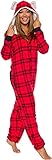 Womens Buffalo Plaid Bear Flapjack Pajamas with Hood - Drop Seat PJs - Red and Black Warm Soft, Comfy Holiday Jumpsuit (Small)