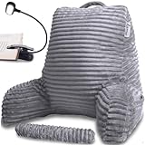 Homie Reading Bed Rest Pillow with Reading Light and Wrist Support, Has Arm Rests, and Back Support for Lounging, Reading, Working on Laptop, Watching TV (Gray)