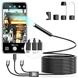 Endoscope Camera with Light, 1080P HD Borescope with 6 Adjustable LEDs, 0.3IN IP67 Waterproof Inspection Camera 9.8FT semi-Rigid Snake Cable, 3 in 1 Endoscope Camera (for Apple,Type-C, Android)