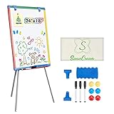 Dry Erase Board White Board for Kids 24x18 inch Art Easel for Kids Magnetic Tripod Whiteboard Art Easel and Flipchart Board with a Height-Adjustable Stand Perfect for Kid