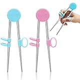2 Pairs Training Chopsticks for Kids, Children Adult Learning Chopsticks Helper Stainless Steel Reusable Metal Chopsticks (Blue, Pink)