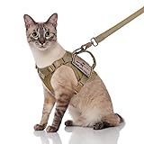 SALFSE Tactical Cat Harness and Leash, Escape Proof Large Cat Walking Vest,Adjustable Soft Mesh Pet Vest Harness with Control Handle, Molle Patches Khaki