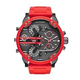 Diesel Mr. Daddy 2.0 Stainless Steel and Silicone Chronograph Men's Watch, Color: Gunmetal, Red (Model: DZ7370)
