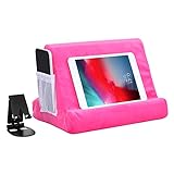 2pcs Multi-Angle Tablet Holder Cushion Stand with Net Pocket & Black Color Phone Stands Upgraded Tablet Pad Support for Phone,Pad,Books (Pink)