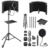 Aokeo Studio Recording Microphone Isolation Shield with Pop Filter & Tripod Stand, High Density Absorbent Foam to Filter Vocal, Foldable Sound Shield for Blue Yeti and Condenser Microphones