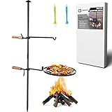 ZeroPone Adjustable Swivel Campfire Grill,2 in1 Black Fire Pit Grill with 2 Brushes,Heavy-Duty Charcoal BBQ Grill Over Fire Camping Grill,For Outdoor Barbecue Cooking