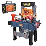 MUGEYMYD Kids Tool Bench Set with Electric Drill and Realistic Tool, Pretend Play Construction Workbench Toys for Toddlers, Build a Kids Tool Workshop Set for Boys and Girls, Ages 3-8.
