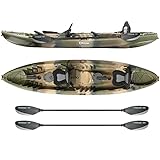Elkton Outdoors Hard Shell Recreational Tandem Kayak, 2 or 3 Person Sit On Top Kayak Package with 2 EVA Padded Seats, Includes 2 Aluminum Paddles and Fishing Rod Holders (Camo)