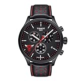 Tissot Men's Chrono XL NBA Teams Special Chicago Bulls Edition 316L Stainless Steel case with Black PVD Coating Swiss Quartz Watch with Leather Strap, Red, 22 (Model: T1166173605100)