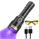 Alonefire SV47 12W 365nm UV Flashlight USB Rechargeable Long Range Ultraviolet Black Light Pet Urine Detector for Resin Curing, Fishing, Scorpion, Minerals with UV Protective Glasses, Battery Included