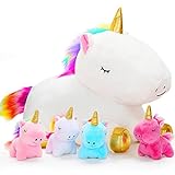 KMUYSL Unicorn Toys for Girls Ages 3 4 5 6 7 8+ Year - Unicorn Mommy Stuffed Animal with 4 Baby Unicorns in Her Tummy, Unicorns Birthday Gifts Soft Plush Toys Set for Baby, Toddler, Girls, Kids