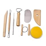 S & E TEACHER'S EDITION 8 Pcs Pottery & Clay Sculpting Tools, Double-Sided, Smooth Wooden Handles.