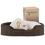 Furhaven Dog Bed for Large Dogs w/ Removable Washable Cover & Reversible Pillow Cushion Insert, For Dogs Up to 55 lbs - Terry & Suede Oval Lounger - Espresso, XL/Extra Large