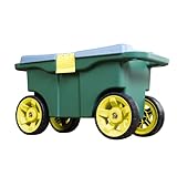 TCE AG594U Torin Garden Cart Scooter and Seat: Garden Stool with Bench Seat and Interior Tool Tray, Rolling Storage for Weeding and Planting, Green/Blue/Black