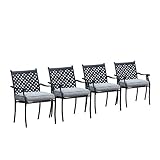 LOKATSE HOME 4 Piece Outdoor Patio Metal Wrought Iron Dining Chair Set with Arms and Seat Cushions - Grey