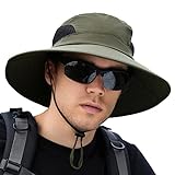 Sireck Sun Hat for Men Women, UPF 50+ Fishing Hat, Outdoor Sun Protection Bucket Hats, Water Resistant Wide Brim Safari Hat Quick Dry Summer Boonie Hat for Hiking Hunting Gardening Beach (Army Green)