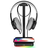 KAFRI RGB Headphone Stand with Wireless Charger Desk Gaming Headset Holder Hanger Rack with 10W/7.5W Fast Charge QI Wireless Charging Pad - Suitable for Gamer Desktop Table Game Earphone Accessories