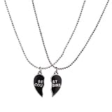 LUX ACCESSORIES Burnish Silver Best Cousins Mood Detachable Heart Necklace Set (2pc)