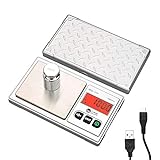 Gram Scale 220g/ 0.01g, Digital Pocket Scale 100g calibration weight,Mini Jewelry Scale, Kitchen Scale,6 Units Conversion, Tare & LCD Display, Auto Off, Rechargeable Battery