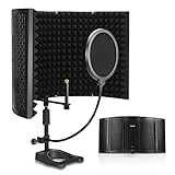 Microphone Isolation Shield, HAKUTA Microphone Isolation Shield with Stand and Pop Filter, High-Density Absorbent Foam to Filter Vocal, Foldable Sound Equipment for Studio, Broadcasting