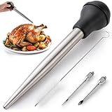 Zulay Kitchen Stainless Steel Turkey Baster for Cooking - Food Grade Metal Turkey Baster Syringe & Silicone Suction Bulb - Turkey Baster Large Size - Includes 2 Detachable Needles and Cleaning Brush