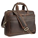 Polare Full Grain Leather 16.5'' Laptop Bag Briefcase for Men Business Messenger Work Bag Fits 15.6'' Laptop (Dark Brown)