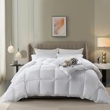 Serta White Goose Feather Down Comforter Queen Size - All Seasons 100% Cotton Down Duvet Insert 233 Thread Count with Corner Loops, Hotel Luxury Edition Hypoallergenic