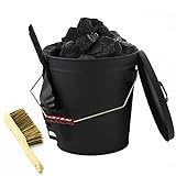 Ash Bucket with Lid, Shovel and Hand Broom, 5.2 Gallon Metal Coal Ash Can for Fireplace Fire Pits Wood Burning Stoves Indoor and Outdoor Fireplace Wood Stove Ash Fireplace Cleaning Tools