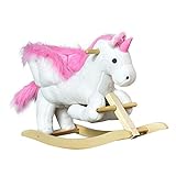 Qaba Kids Rocking Horse, Wooden Plush Ride-On Unicorn Chair Toy with Lullby Song for 18-36 Months Children