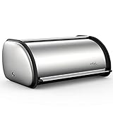Bread Box for Kitchen Counter, Stainless Steel Roll Top Bread Bin, Sliver Bread Storage Holder with Lid, Large Capacity Bread Keeper, 17 x 11 x 7 Inches