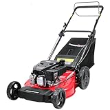 PowerSmart Self Propelled Gas Lawn Mower with 170cc Engine, 21-Inch One-Piece Steel Deck, 3-in-1 Cutting Feature, Single Lever Height Adjustment, High Rear Wheels