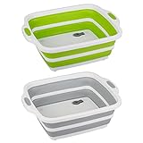2 Pack Collapsible Cutting Board, Foldable Dish Tub with Draining Hole, Portable Chopping Board with Colander, 3 in 1 Multifunction Camping Sink for Washing Dish, Bowl, Vegetables and Fruit