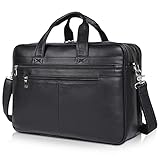 Polare 17'' Full Grain Leather Professional Briefcase Work Bag Business Case For Men Fits 15.6'' Laptop